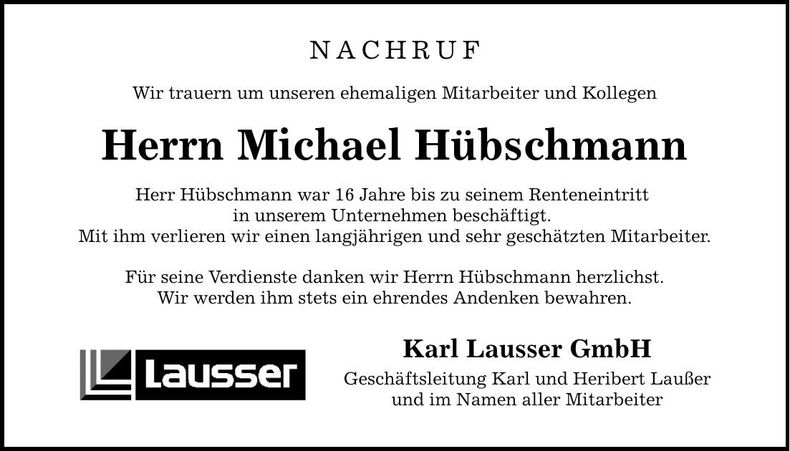 Traueranzeige Michael Hübschmann