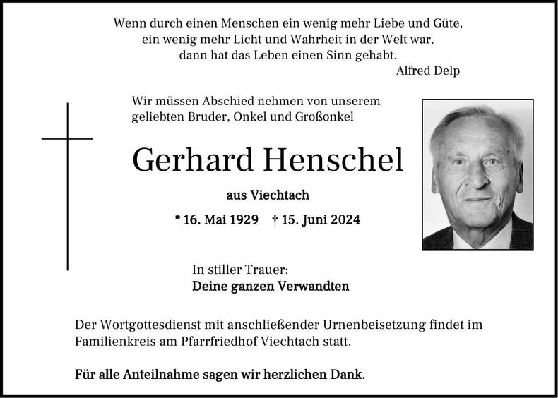 Traueranzeige Gerhard Henschel