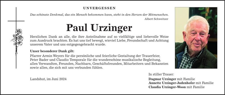 Traueranzeige Paul Urzinger