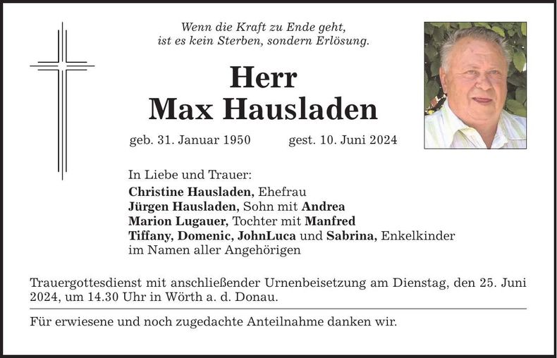 Traueranzeige Max Hausladen