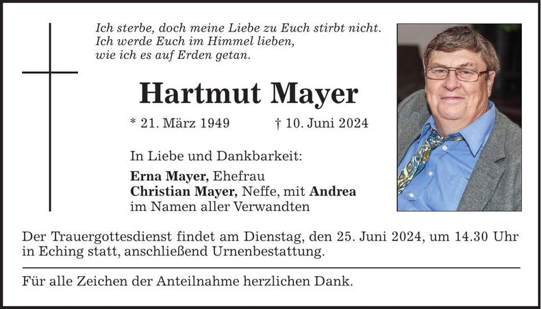 Traueranzeige Hartmut Mayer