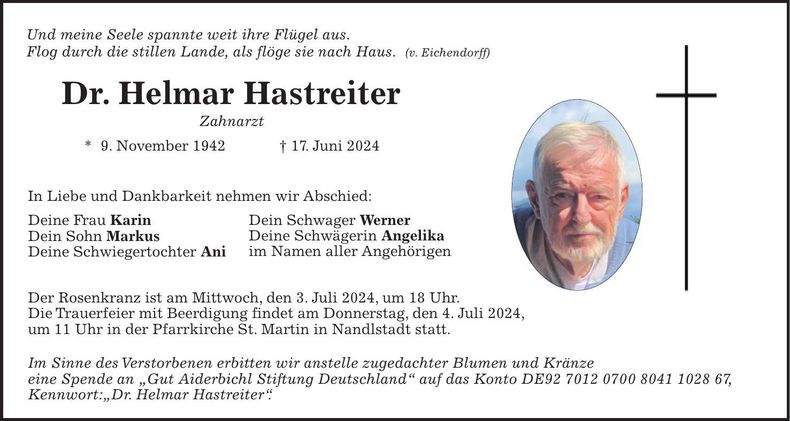 Traueranzeige Helmar Hastreiter