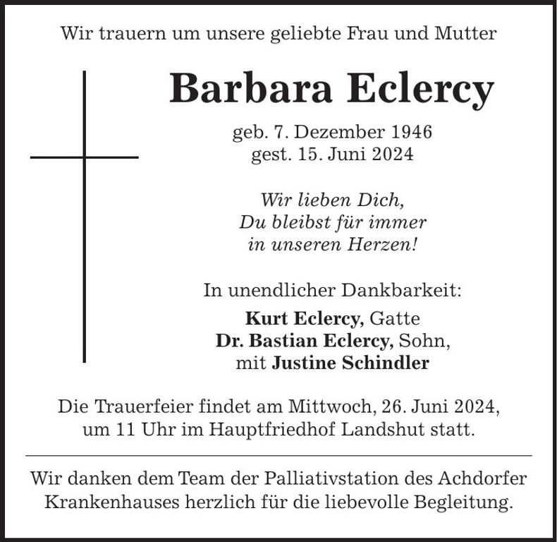 Traueranzeige Barbara Eclercy