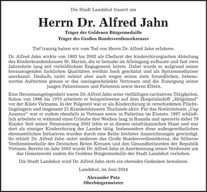 Traueranzeige Alfred Dr. Jahn