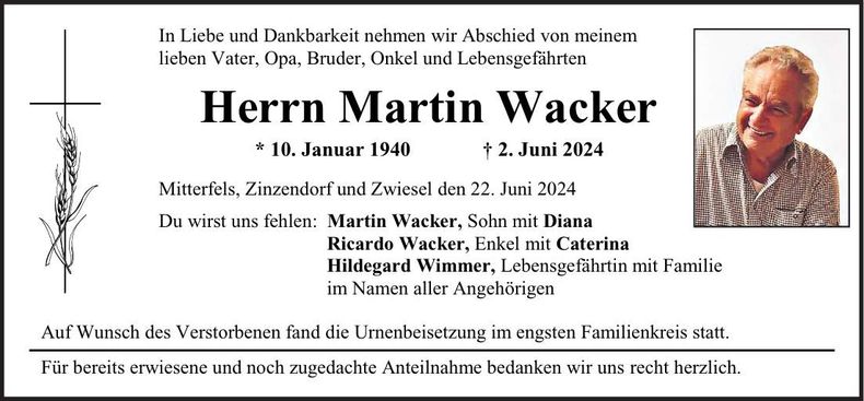Traueranzeige Martin Wacker