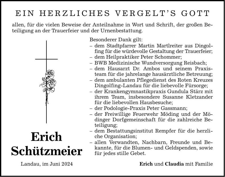 Traueranzeige Erich Schützmeier