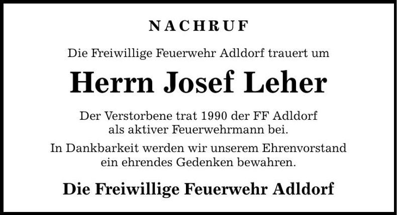 Traueranzeige Josef Leher