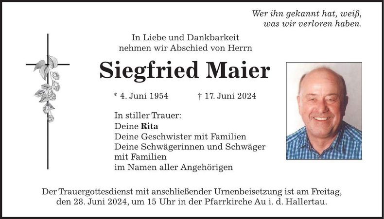 Traueranzeige Siegfried Maier