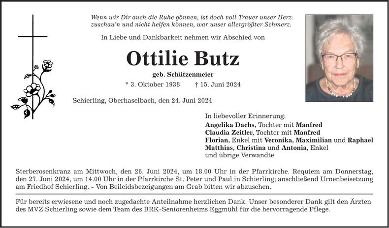 Traueranzeige Ottilie Butz