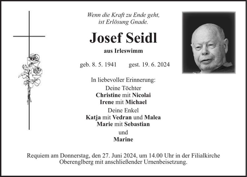 Traueranzeige Seidl Josef