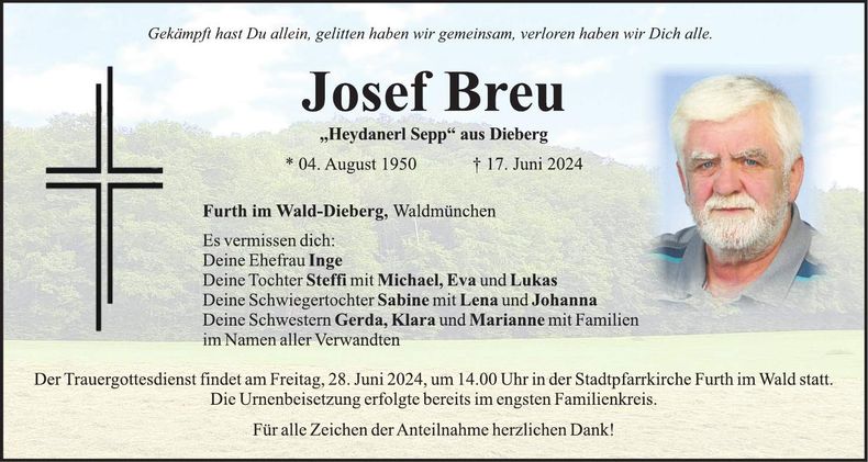 Traueranzeige Josef Breu