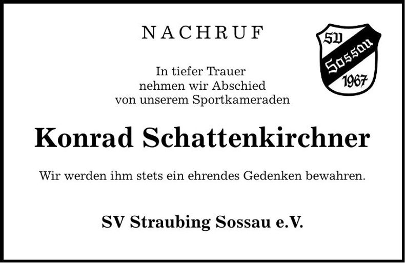 Traueranzeige Konrad Schattenkirchner