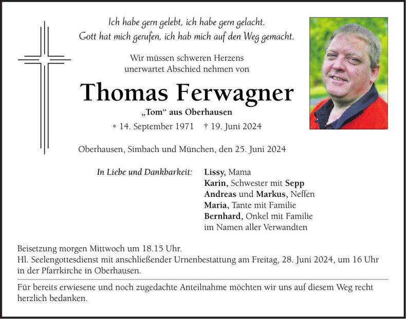 Traueranzeige Thomas Ferwagner