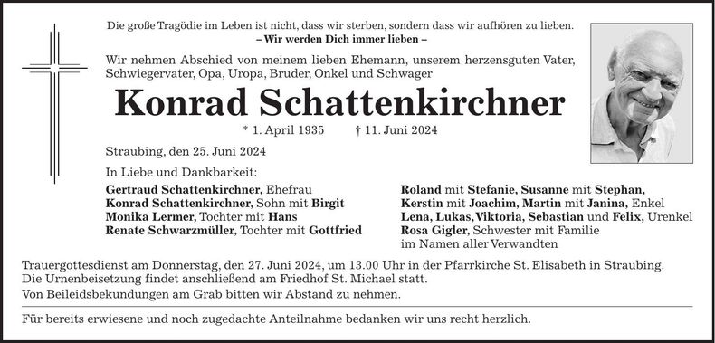 Traueranzeige Konrad Schattenkirchner