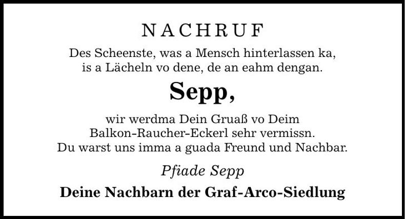 Traueranzeige Sepp Leher