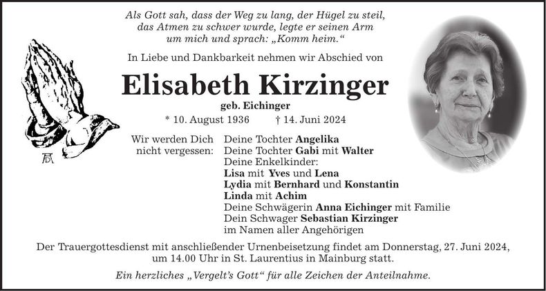 Traueranzeige Elisabeth Kirzinger