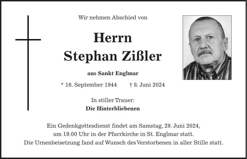Traueranzeige Stephan Zißler