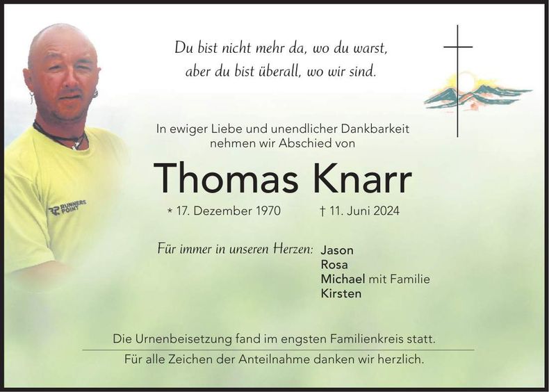 Traueranzeige Thomas Knarr