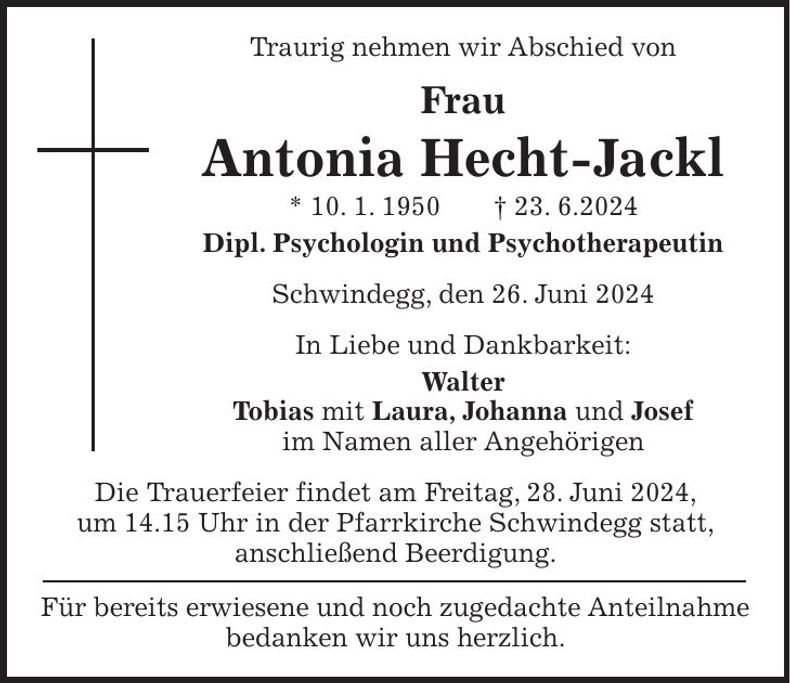 Traueranzeige Antonia Hecht-Jackl