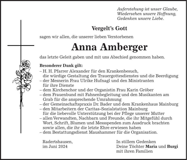Traueranzeige Anna Amberger