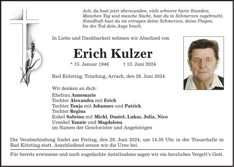 Traueranzeige Erich Kulzer