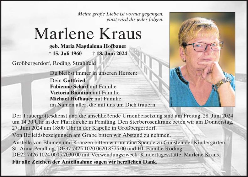 Traueranzeige Marlene Kraus