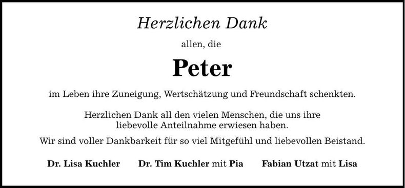 Traueranzeige Peter Utzat
