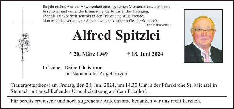 Traueranzeige Alfred Spitzlei