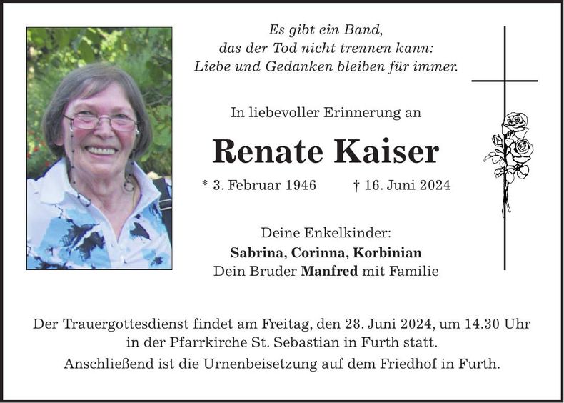 Traueranzeige Renate Kaiser
