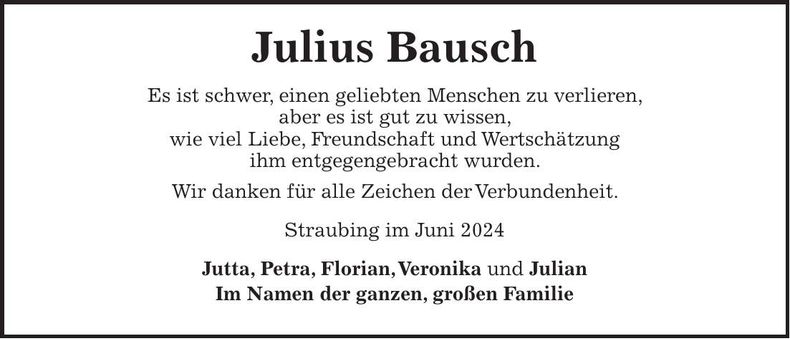 Traueranzeige Julius Bausch
