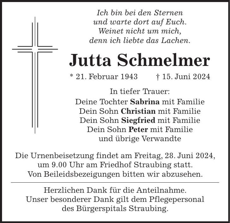 Traueranzeige Jutta Schmelmer