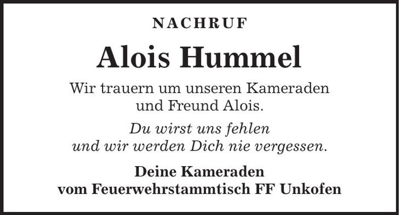 Traueranzeige Alois Hummel
