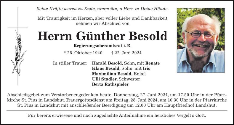 Traueranzeige Günther Besold