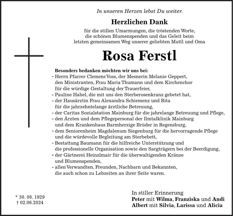 Traueranzeige Rosa Ferstl