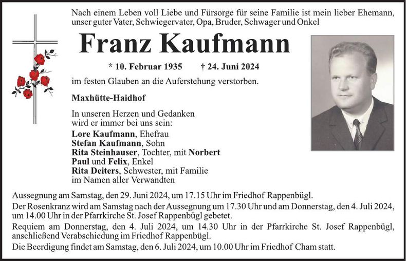 Traueranzeige Franz Kaufmann