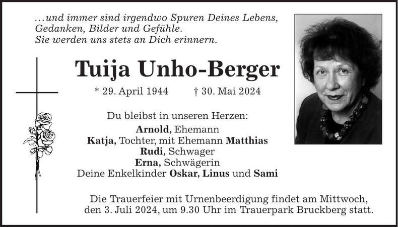 Traueranzeige Tuija Unho-Berger