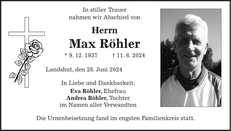 Traueranzeige Max Röhler