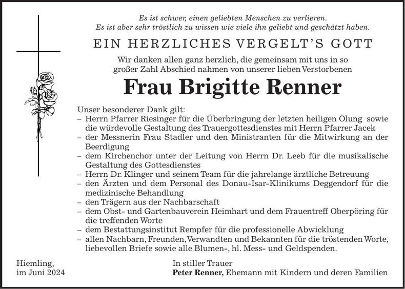 Traueranzeige Brigitte Renner