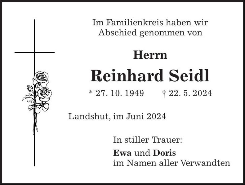 Traueranzeige Reinhard Seidl