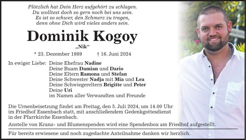 Traueranzeige Nik Kogoy