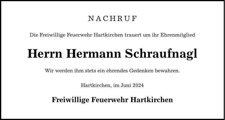 Traueranzeige Hermann Schraufnagl