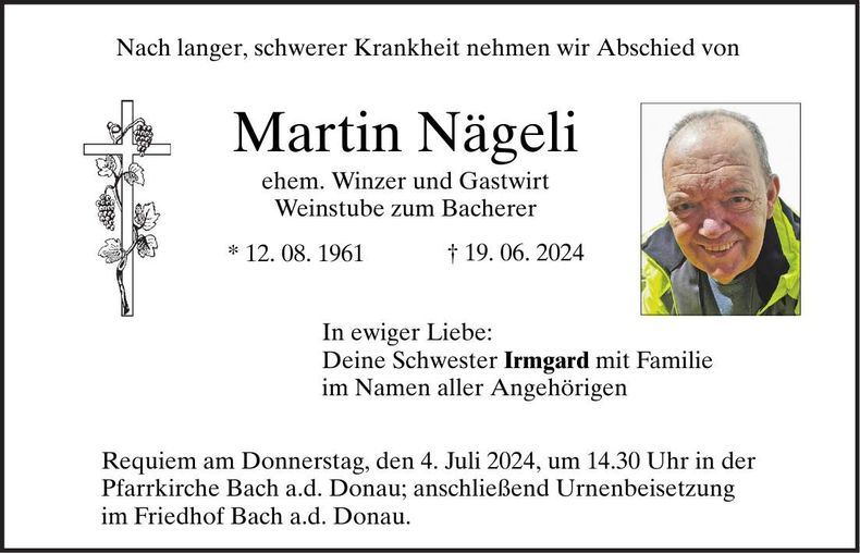 Traueranzeige Martin Nägeli