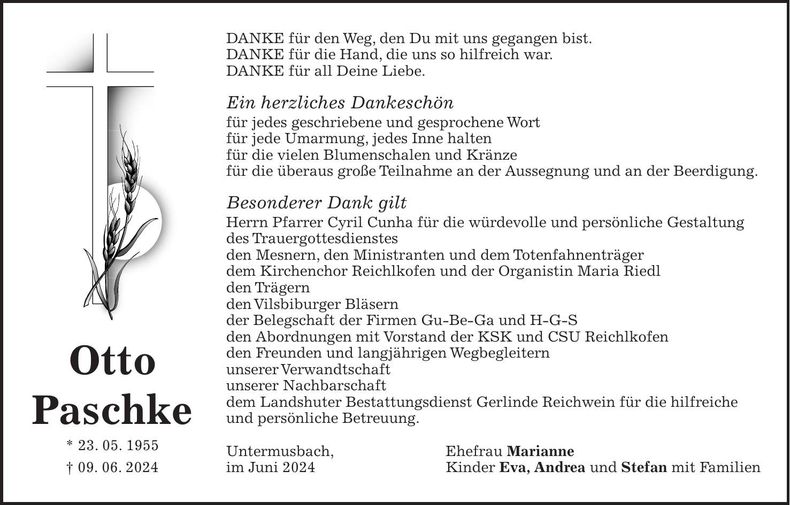 Traueranzeige Otto Paschke