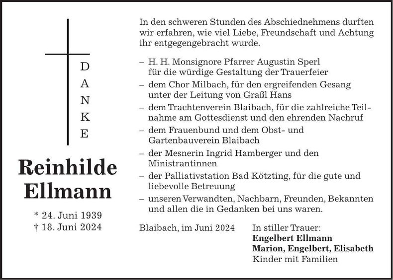 Traueranzeige Reinhilde Ellmann