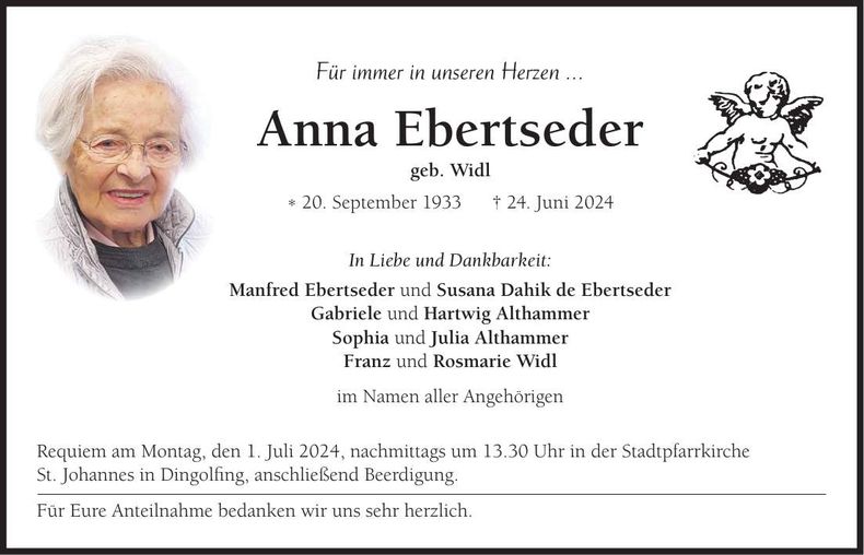 Traueranzeige Anna Ebertseder