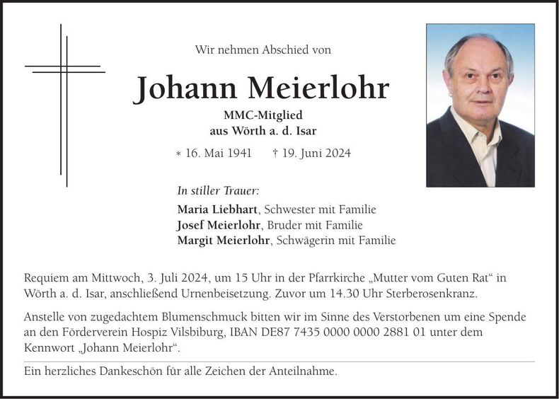 Traueranzeige Johann Meierlohr