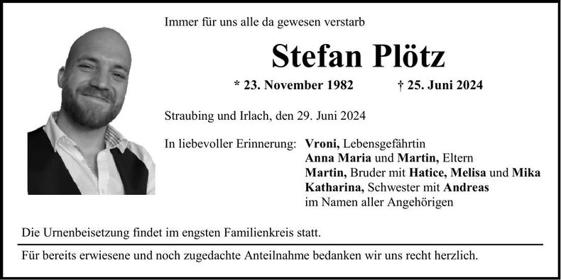 Traueranzeige Stefan Plötz