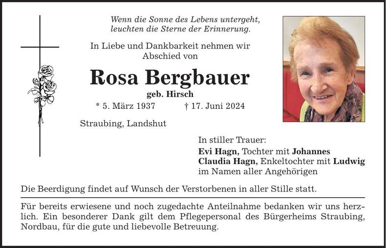 Traueranzeige Rosa Bergbauer