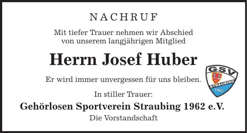 Traueranzeige Josef Huber