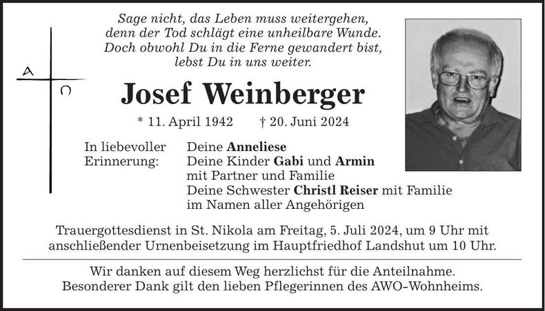 Traueranzeige Josef Weinberger